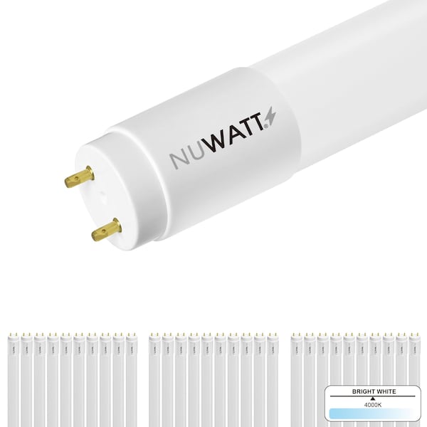 Nuwatt 4 FT LED T8 Tube Light T10 T12 Hybrid Type A+B 4000K Cool White 18W High Brightness 2200LM 30PK NW-T8F-4-18W-40K-30P - main